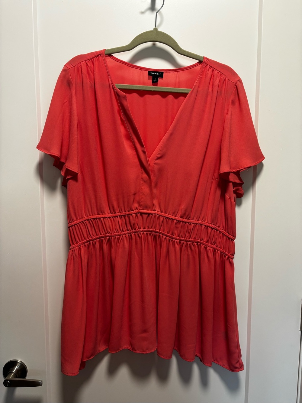 torrid Coral V-Neck Smocked Waist Peplum Tunic